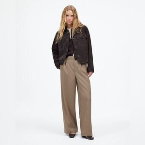 NWOT Madewell Harlow Wide-Leg Trouser in Brushed Twill - 0 Dark Oat Melange Tan